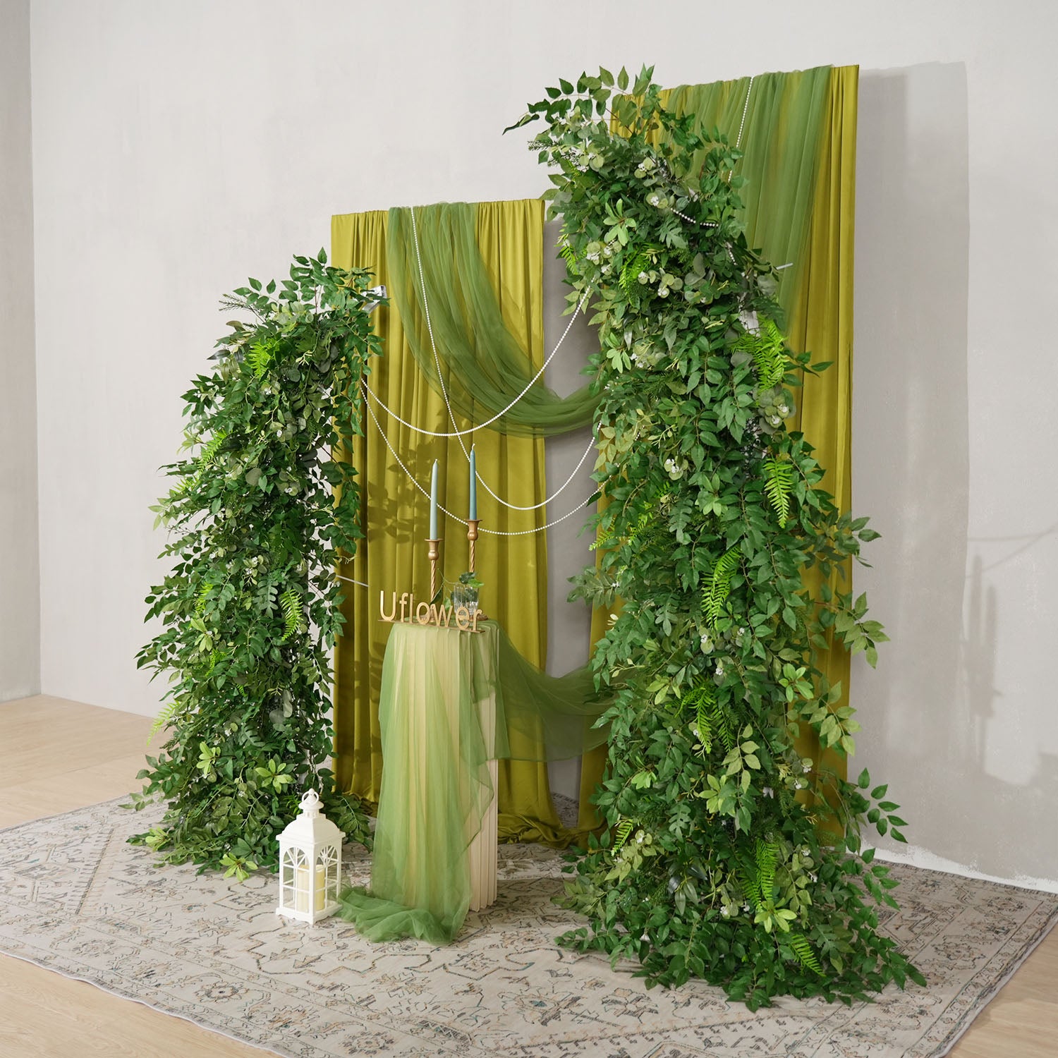 Uflower Green Leaf Horn Arch Wedding Party Backdrop Decor